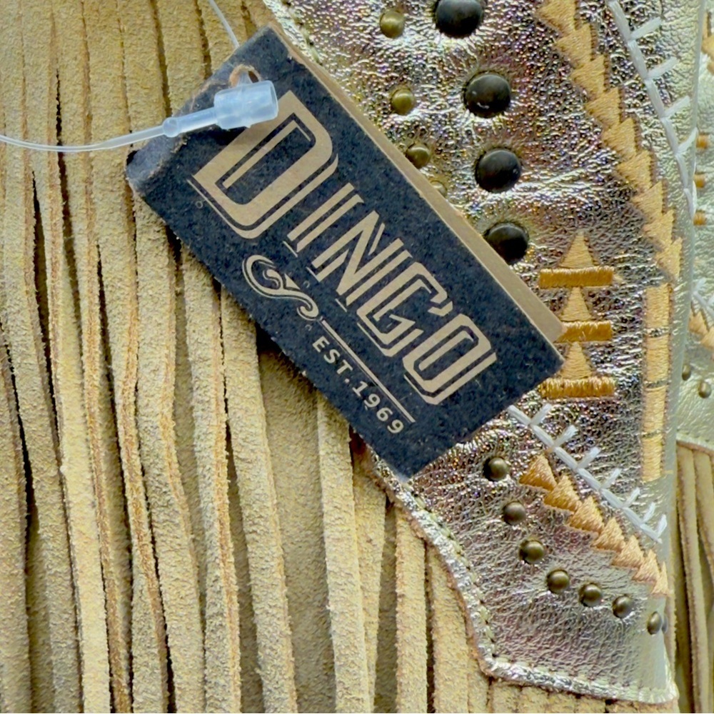 Dingo Gypsy Metallic Gold Fringe Studded Western Cowboy Boots Size 7.5 - Picture 9 of 12